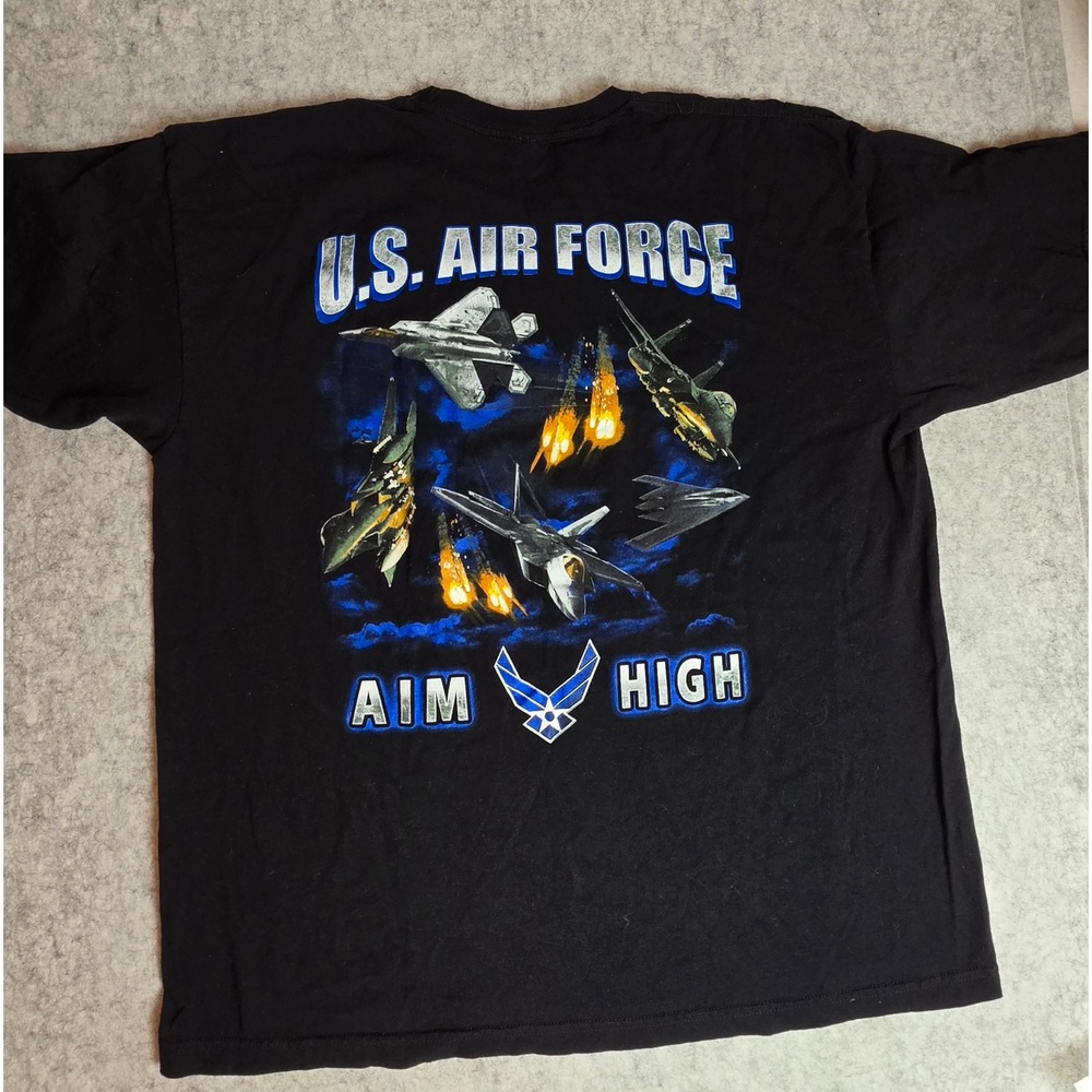 USAF Aim High Fighter Jet Graphic T-Shirt Black Military Souvenir Tee XL